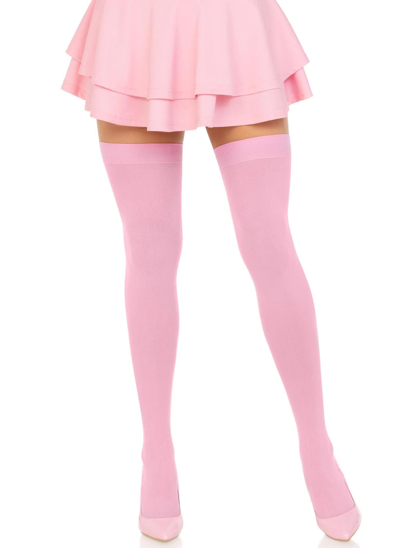 Leg Avenue Opaque Nylon Thigh Highs - One Size - Pink