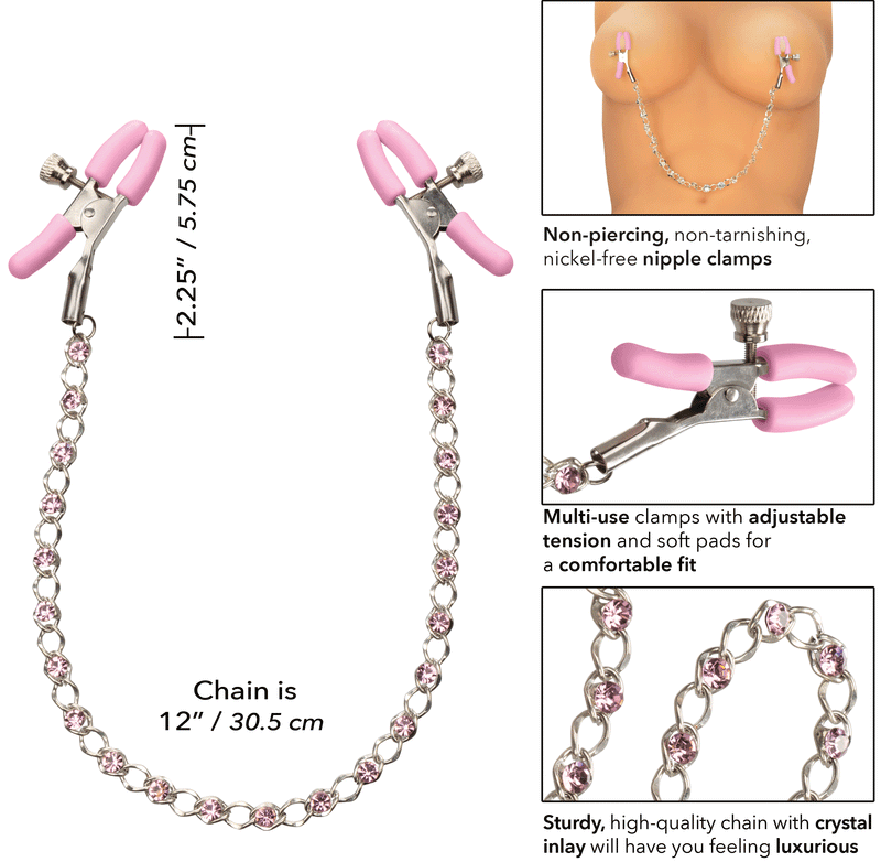 CalExotics Nipple Play Crystal Chain Nipple Clamps - Pink