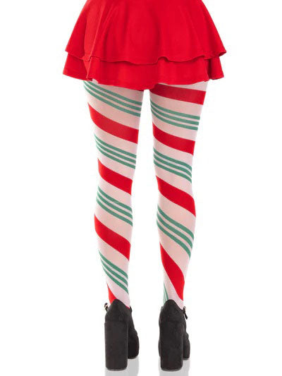 Leg Avenue Lane Holiday Ribbon Striped Tights - Green/red - Os