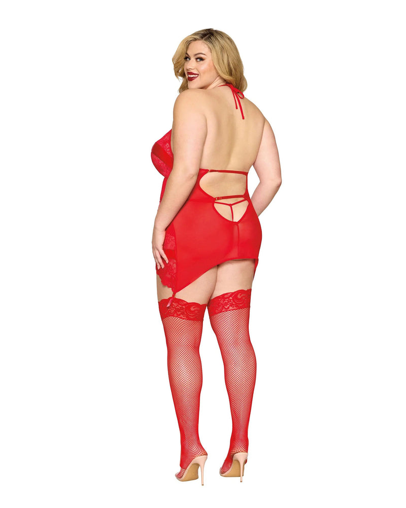Dreamgirl Garter Slip and G-String Dmnd - One Size Queen - Red