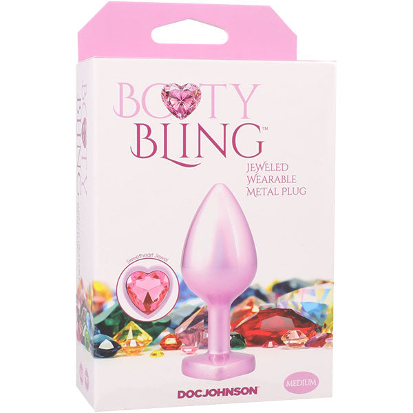 Doc Johnson Booty Bling Metal Heart Plug - Medium - Pink