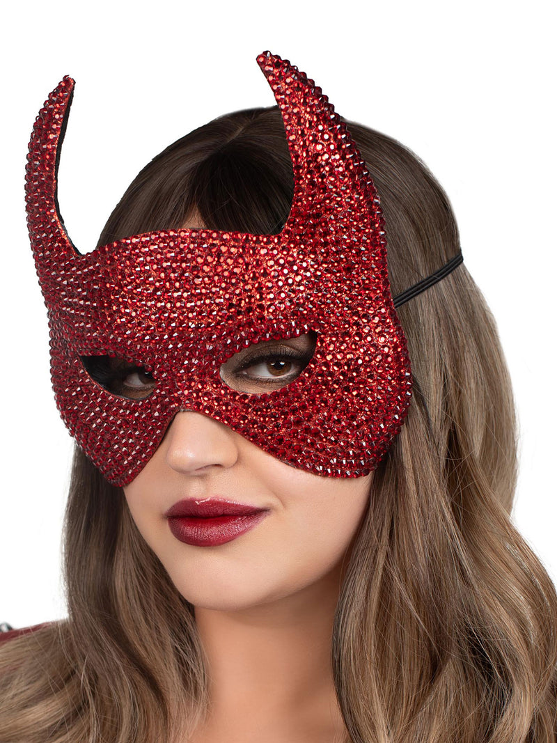 Leg Avenue Rhinestone Devil Mask - One Size - Red