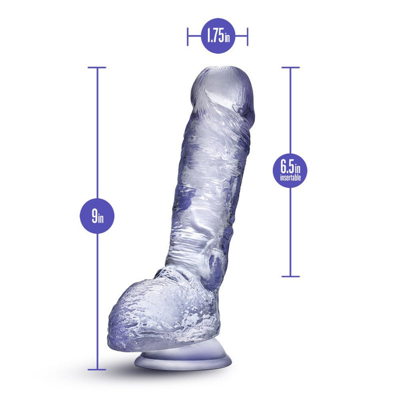 B Yours Plus Hearty Hefty Clear 9-Inch Long Dildo With Balls & Suction Cup Base