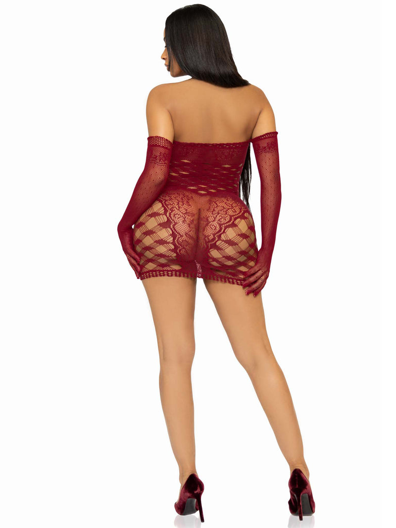 Leg Avenue 2 Pc Hardcore Net Tube Dress With Gloves - One Size - Burgundy