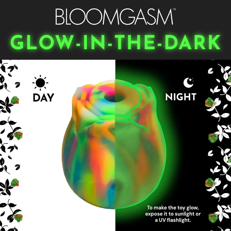 XR Brands Glow Rose Glow-in-the-Dark Rose Clit Stimulator - Rainbow