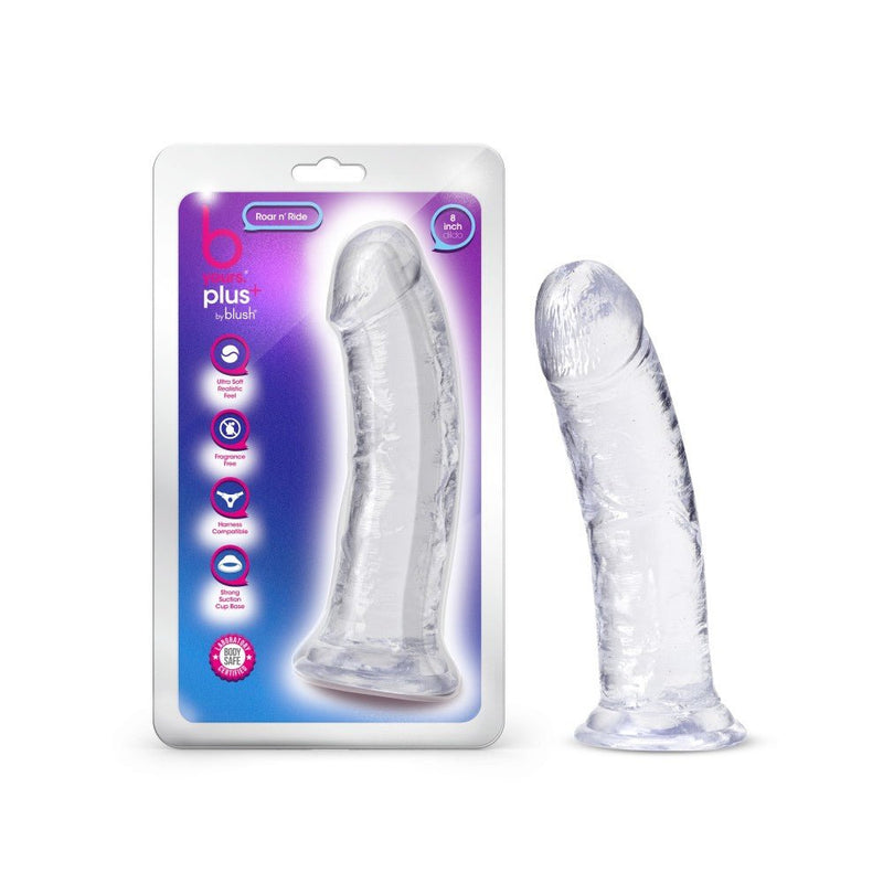 B Yours Plus Roar Ride Realistic Clear 8-Inch Long Dildo With Suction Cup Base