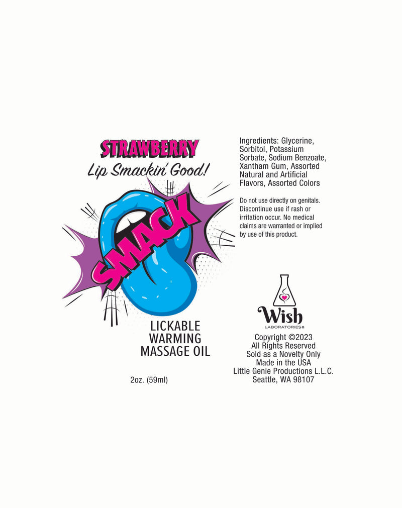 Little Genie Smack Warming and Lickable Massage Oil - Strawberry 2 Oz