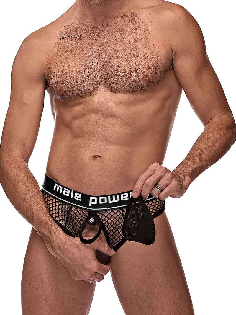 Male Power Cock Pit Net Cock Ring Thong - S/ M - Black