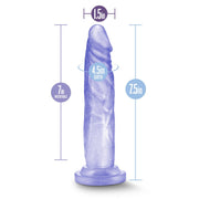 Clear realistic dildo with fine glitter inside with a slim tapered realistic head for easy insertion and subtle veins along the straight but flexible shaft. Suction cup base. Additional images show alternate angles.