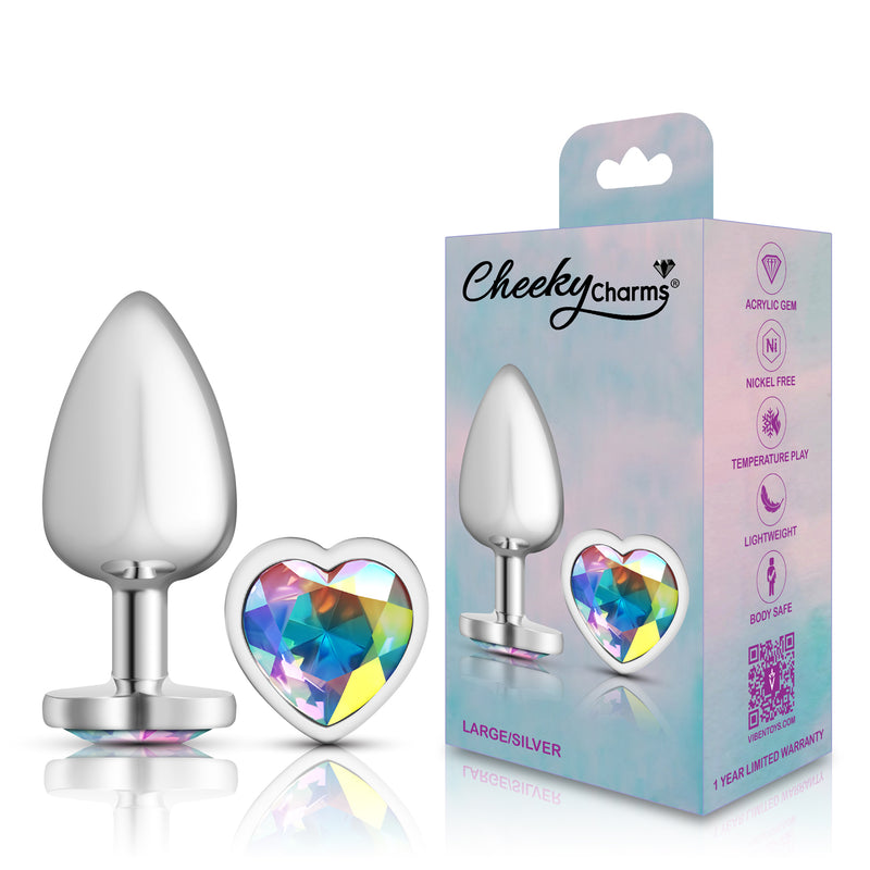 Viben Clear Iridescent Heart Gem Silver Metal Plug - Lg