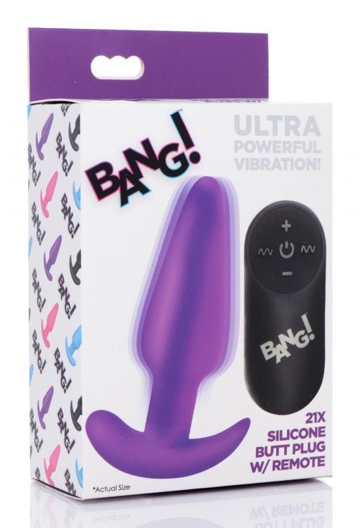 XR Brands 21x Silicone Butt Plug With Remote - Purple