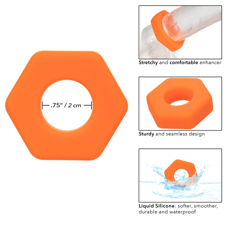 CalExotics Alpha Liquid Silicone Prolong Sexagon Ring - Orange
