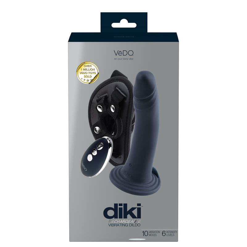 VeDO Diki Rechargeable Vibrating Dildo With Harness - Just Black