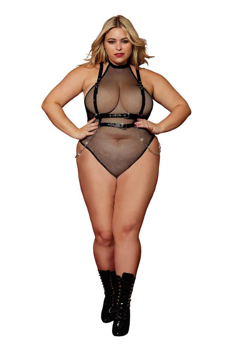 Dreamgirl Teddy and Harness - Queen Size - Black