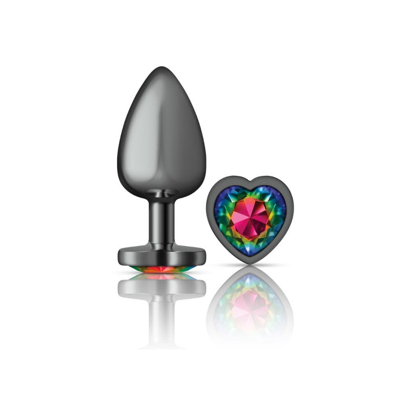 Viben Rainbow Heart Gem Gunmetal Metal Plug - Lg