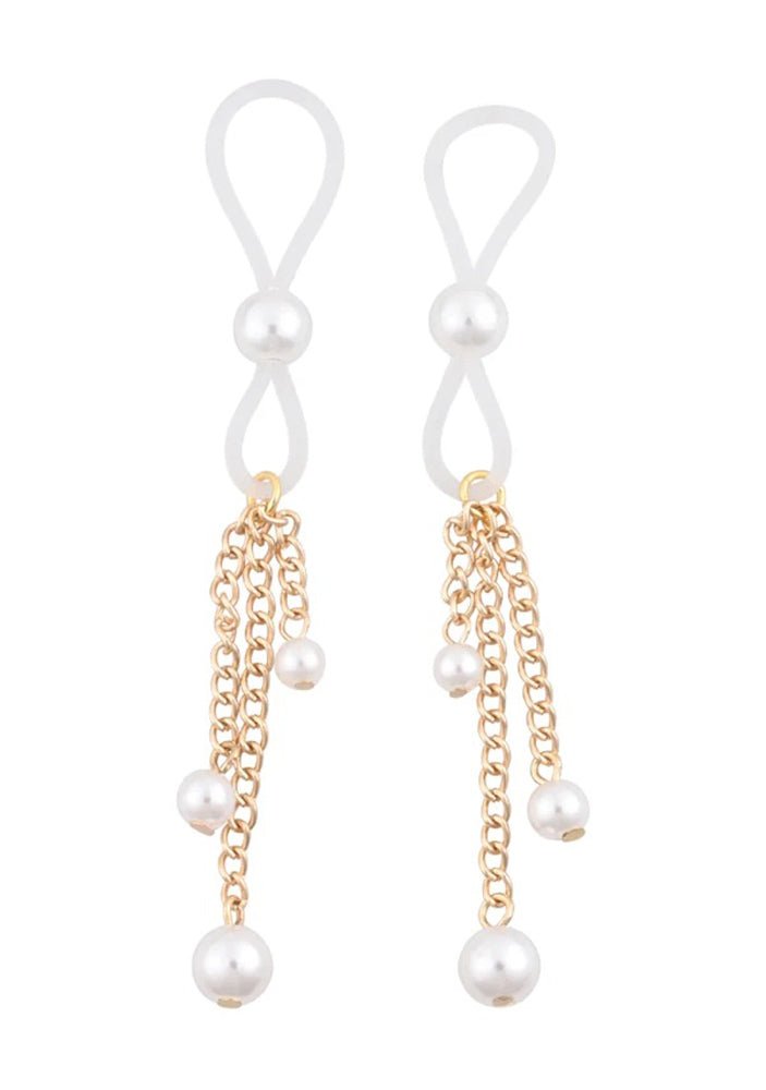 Sportsheets Pearl Nipple Ties - Gold/white