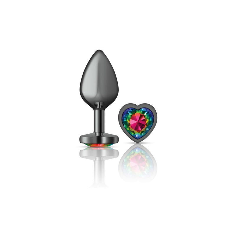 Viben Rainbow Heart Gem Gunmetal Metal Plug - Md
