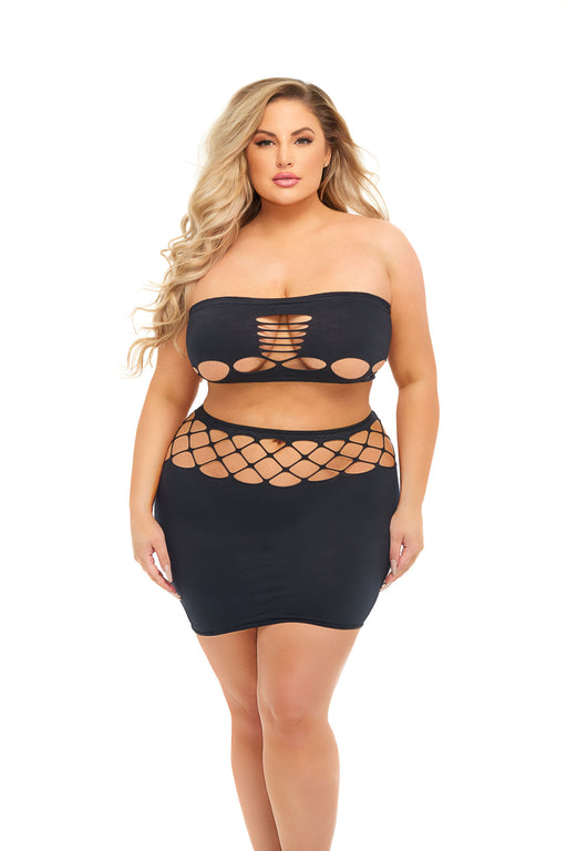 "Net Worth 2pc Bandeau Set - Queen - Black PKL-23117XBLKOS"