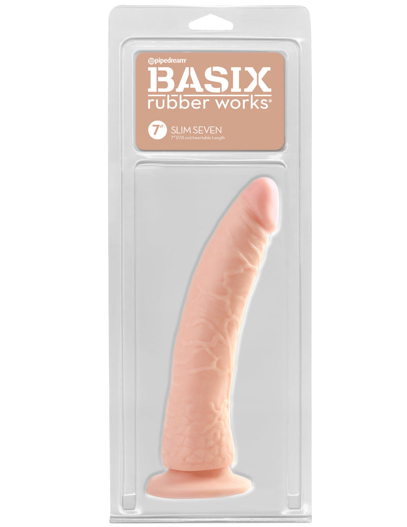 Pipedream Basix Rubber Works - Slim 7 Inch With Suction Cup - Flesh