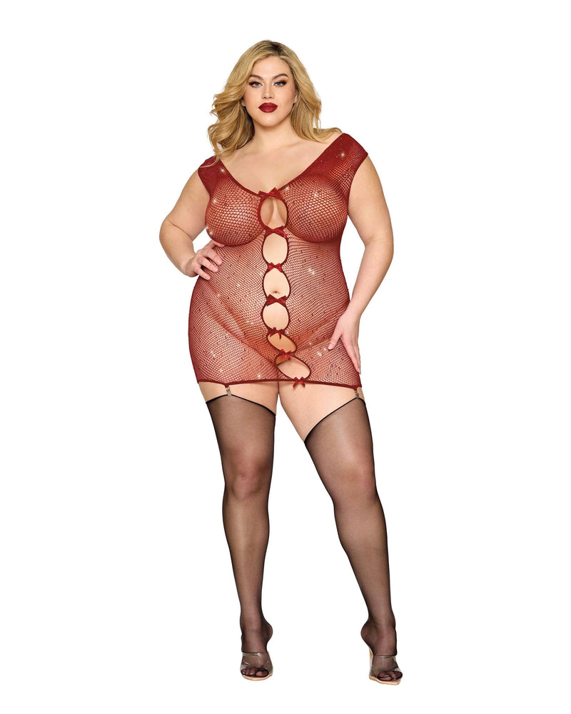 Dreamgirl Garter Slip Dmnd - One Size Queen - Red
