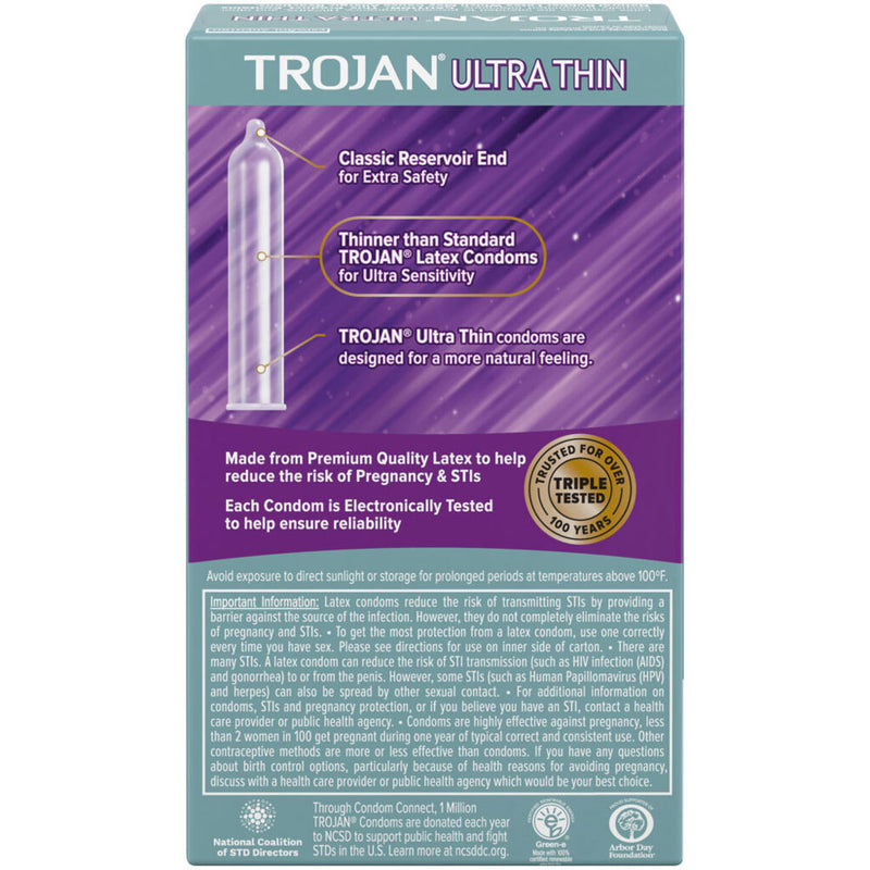 Paradise Marketing Trojan Sensitivity Ultra Thin Lubricated Condoms - 12 Pack