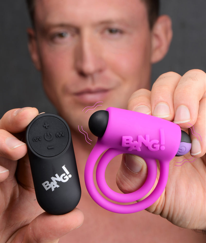 XR Brands Bang - Silicone Cock Ring and Bullet With Remote Control - Purple