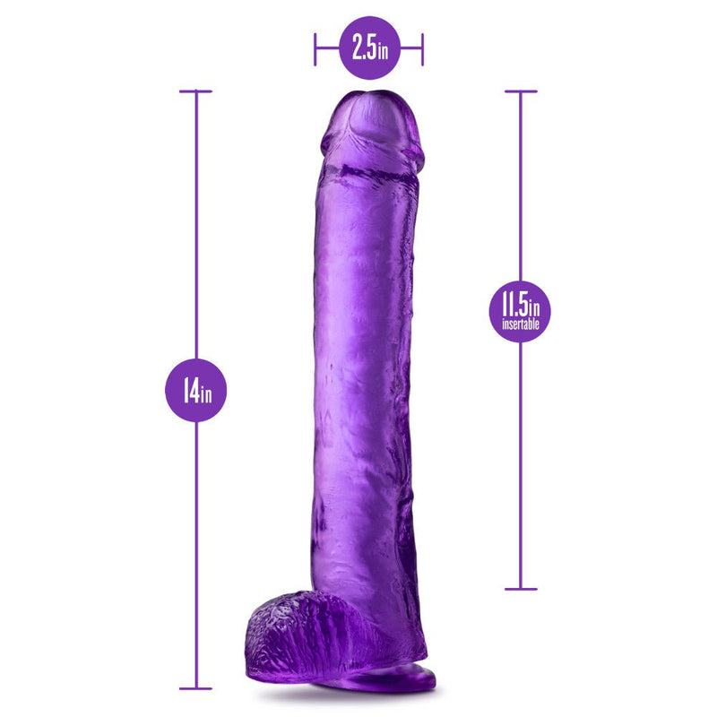 B Yours Plus Hefty Hung Purple 14-Inch Long Dildo With Balls & Suction Cup Base
