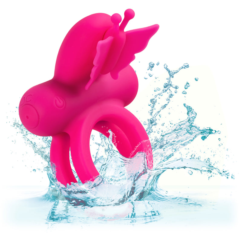 CalExotics Silicone Rechargeable Dual Butterfly Ring - Pink