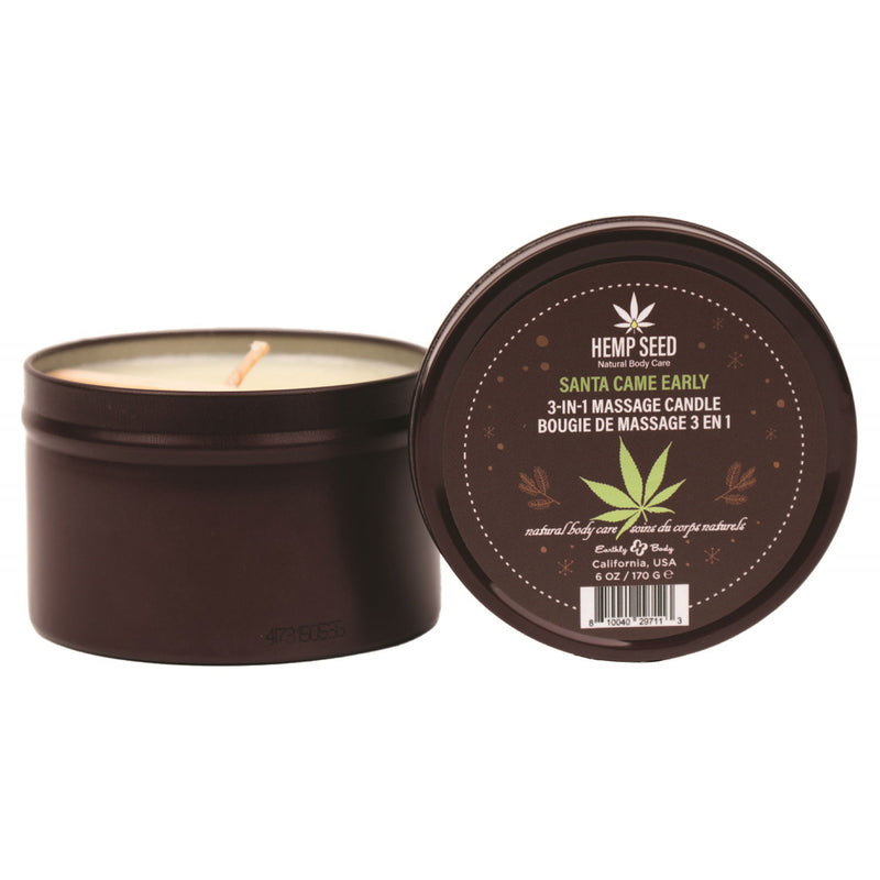 Earthly Body Hemp Seed 3 in 1 Massage Candle Santa Came Early - 6oz