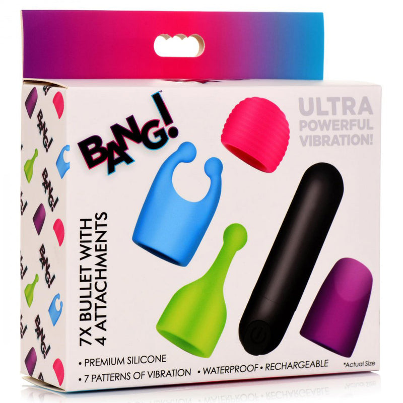 XR Brands Bang - Rechargeable Bullet With 4 Attachments