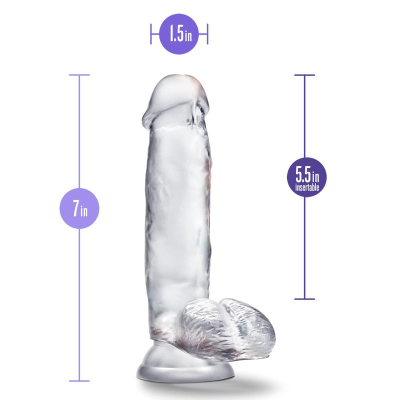 B Yours Diamond Gleam Realistic Clear 7-Inch Long Dildo With Balls & Suction Cup Base