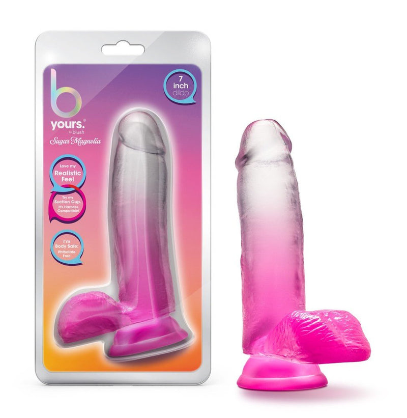 B Yours Sugar Magnolia Realistic Fuchsia 6.75-Inch Long Dildo With Balls & Suction Cup Base