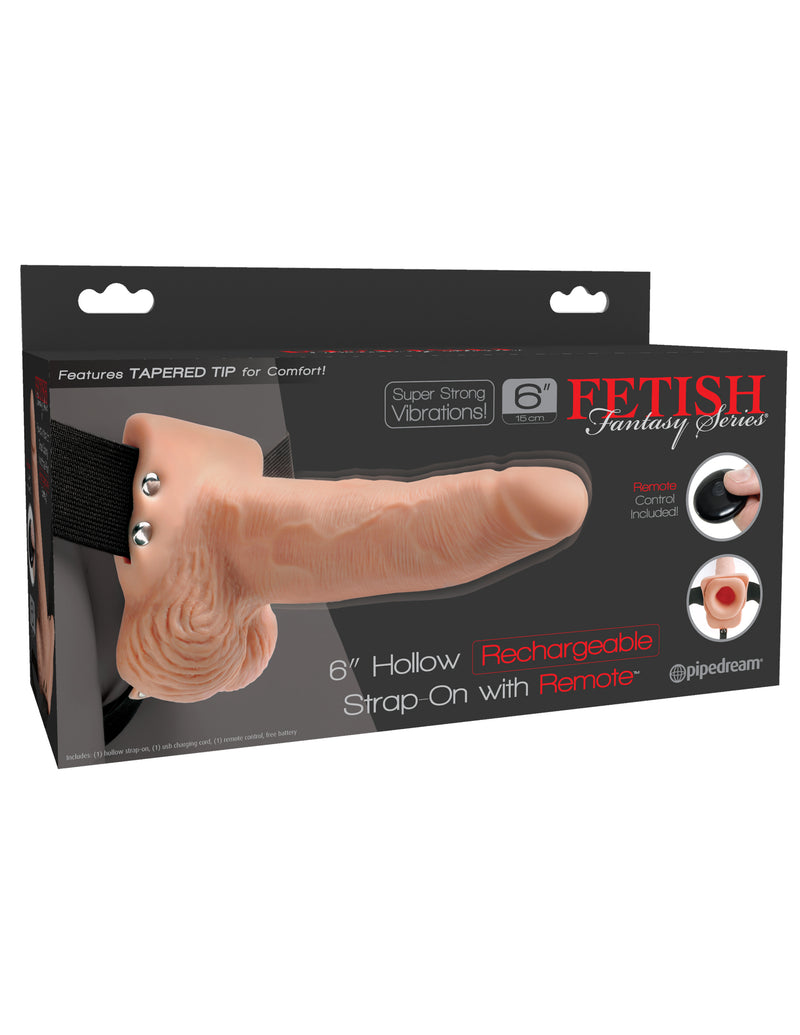 Pipedream Fetish Fantasy Series 6 Inch Hollow Rechargeable Strap-on With Remote - Flesh