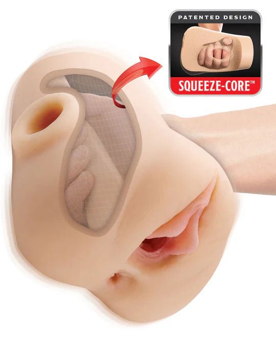 Pipedream PDX Plus Double Pounder Vibrating Squeeze Stroker - Light - Stroker Masturbator - Realistic Pocket Pussy