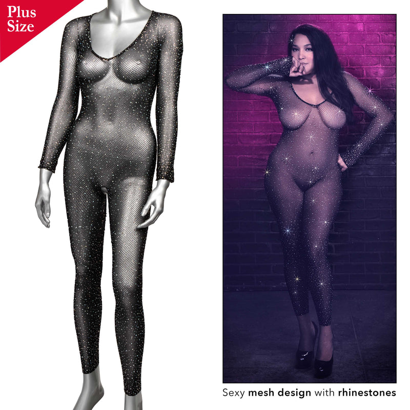 CalExotics Radiance Crotchless Full Body Suit - Queen - Black