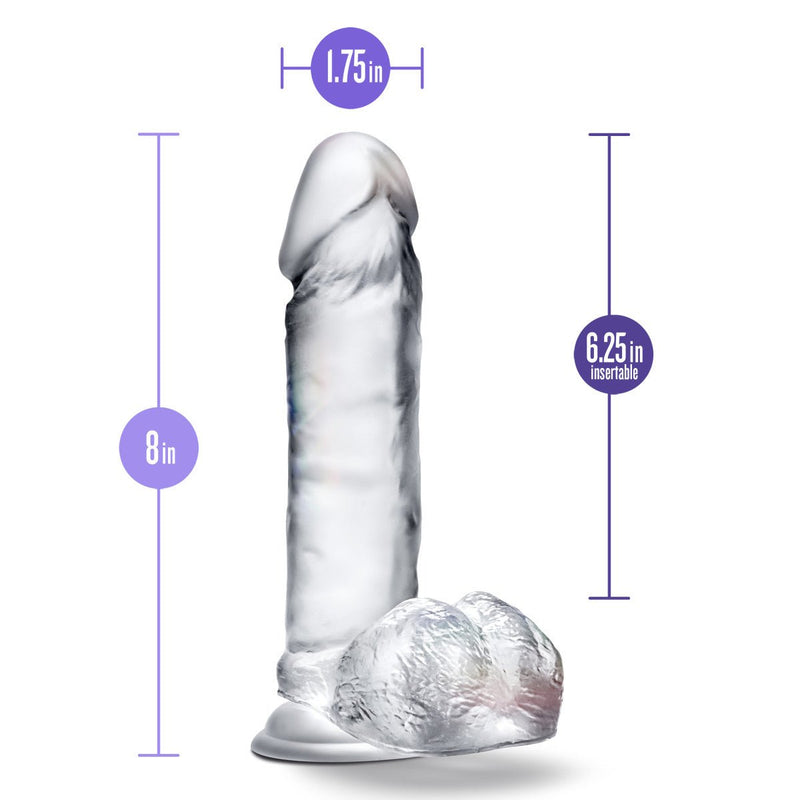 B Yours Diamond Glimmer Realistic Clear 8-Inch Long Dildo With Balls & Suction Cup Base