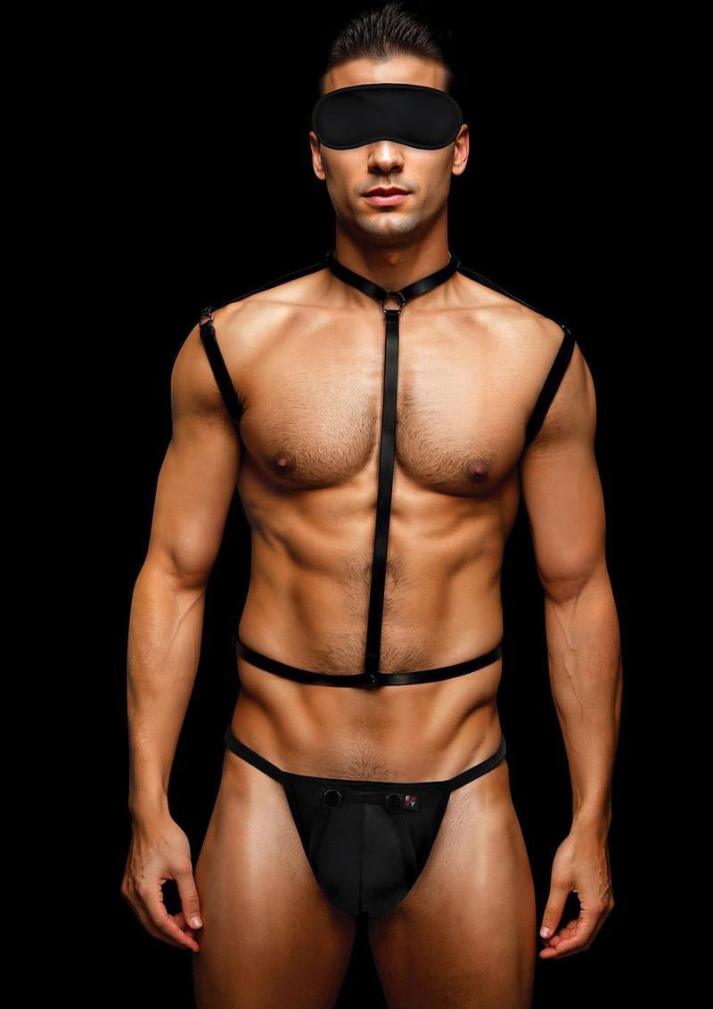 Envy Menswear Envy 3 Pc Wet Look Chest Harness - Large/xlarge - Black