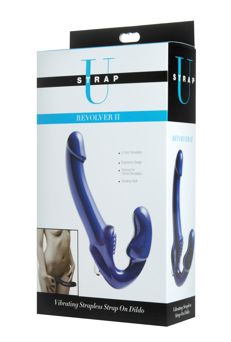 XR Brands Revolver II Vibrating Strapless Strap on Dildo - Blue