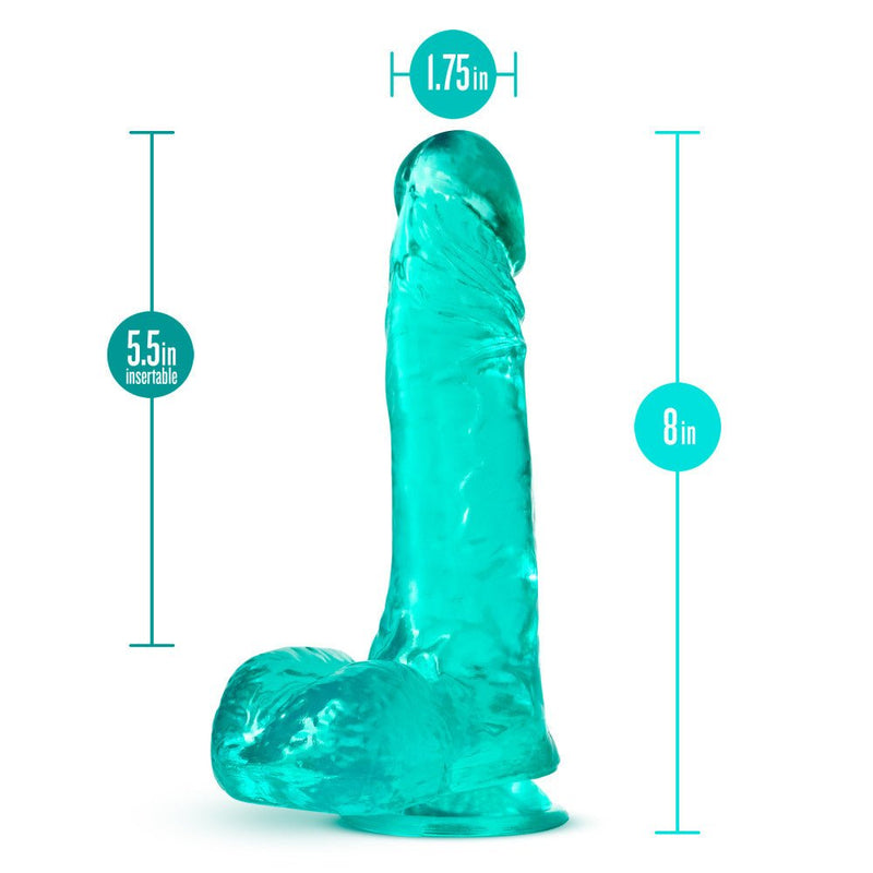 B Yours Plus Ram Jam Realistic Teal 8-Inch Long Dildo With Balls & Suction Cup Base