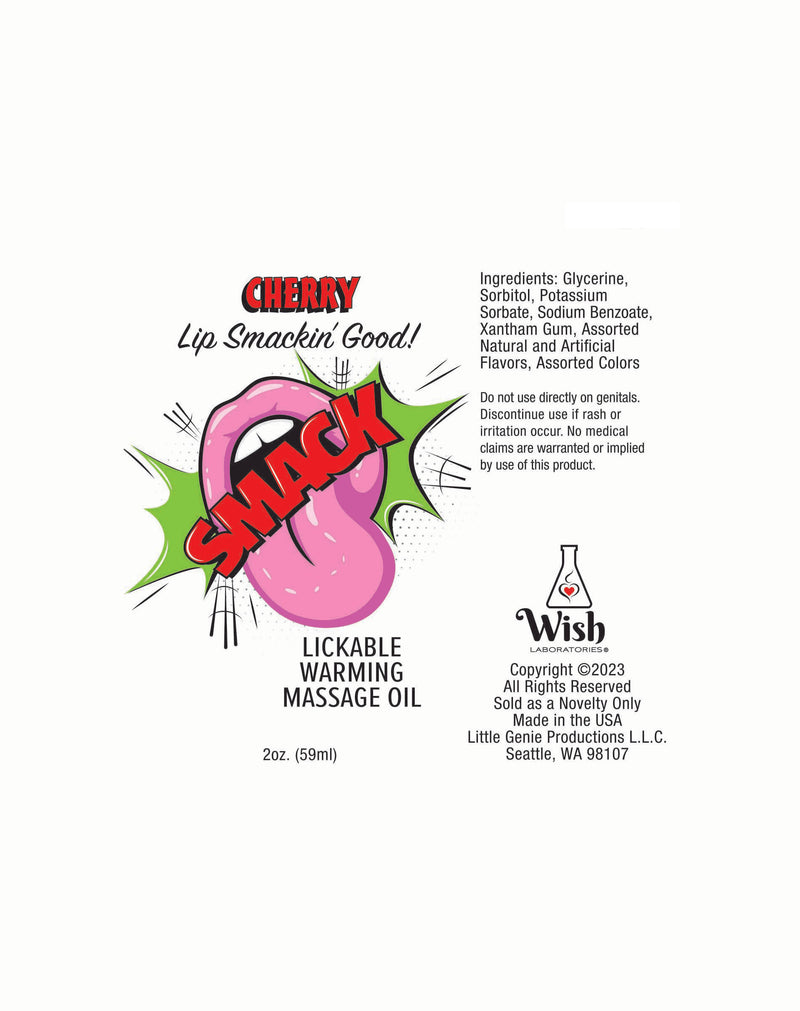 Little Genie Smack Warming and Lickable Massage Oil - Cherry 2 Oz