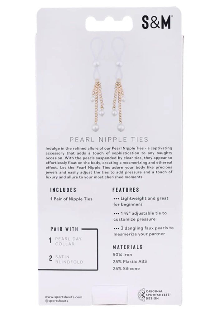Sportsheets Pearl Nipple Ties - Gold/white