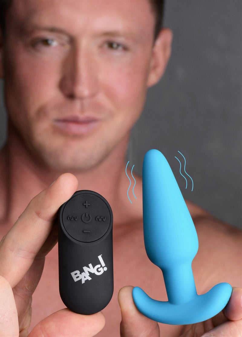 XR Brands 21x Silicone Butt Plug With Remote - Blue