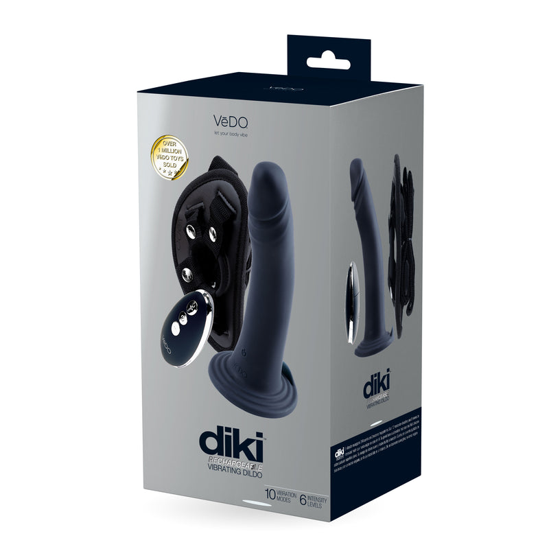 VeDO Diki Rechargeable Vibrating Dildo With Harness - Just Black