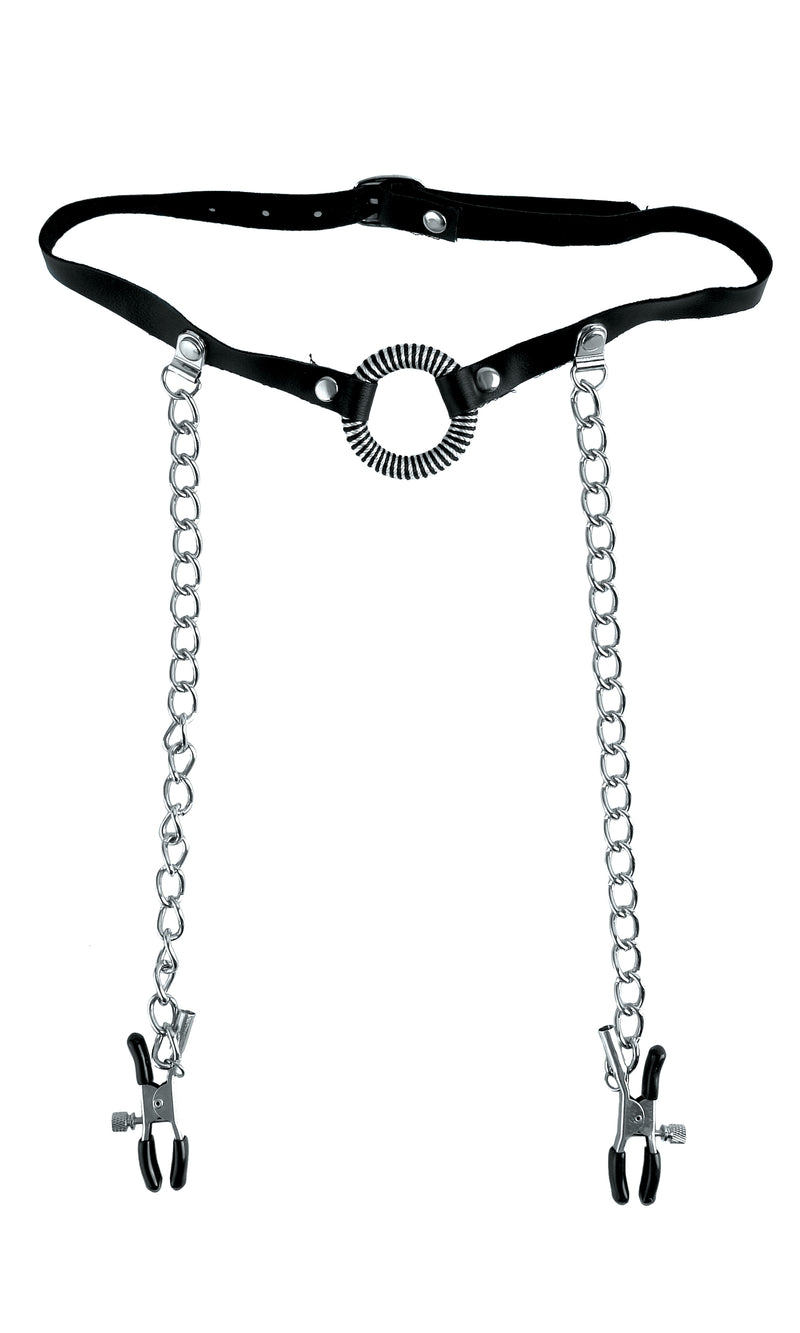 Pipedream Fetish Fantasy Series Limited Edition O-Ring Gag and Nipple Clamps - Black