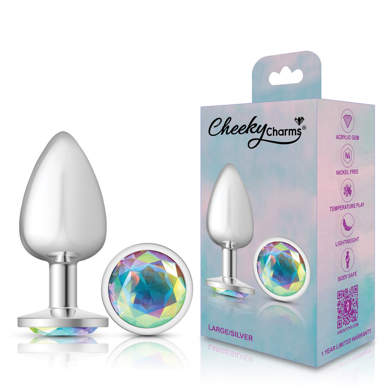 Viben Clear Iridescent Round Gem Silver Metal Plug - Lg