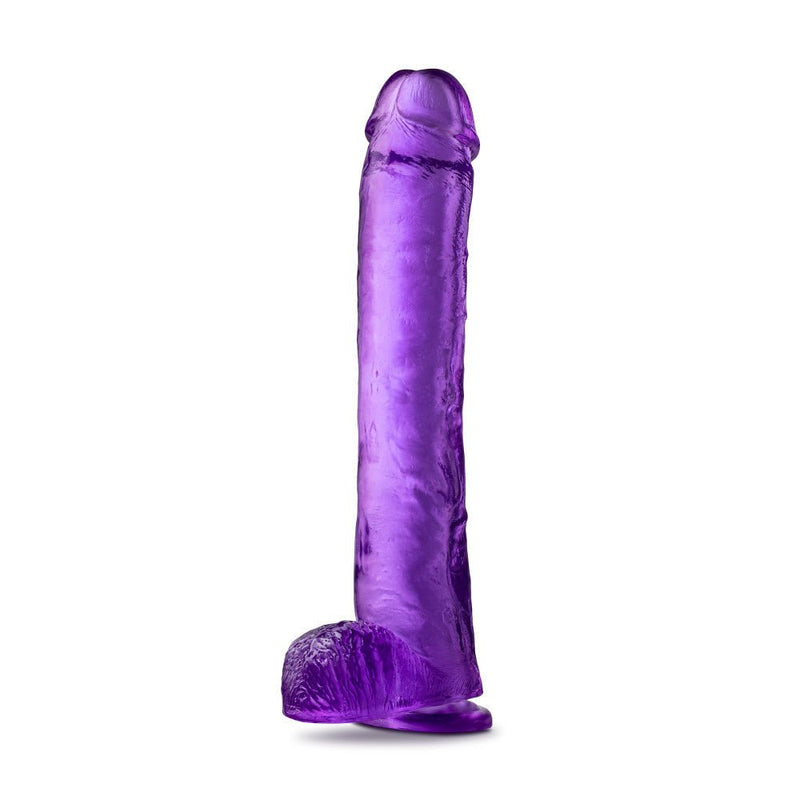 B Yours Plus Hefty Hung Purple 14-Inch Long Dildo With Balls & Suction Cup Base