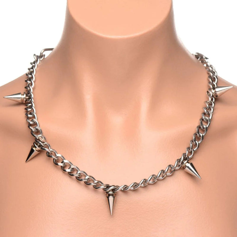 XR Brands Punk Spiked Necklace Silver