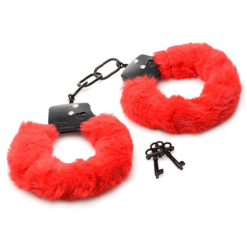XR Brands Cuffed in Fur Furry Handcuffs - Red