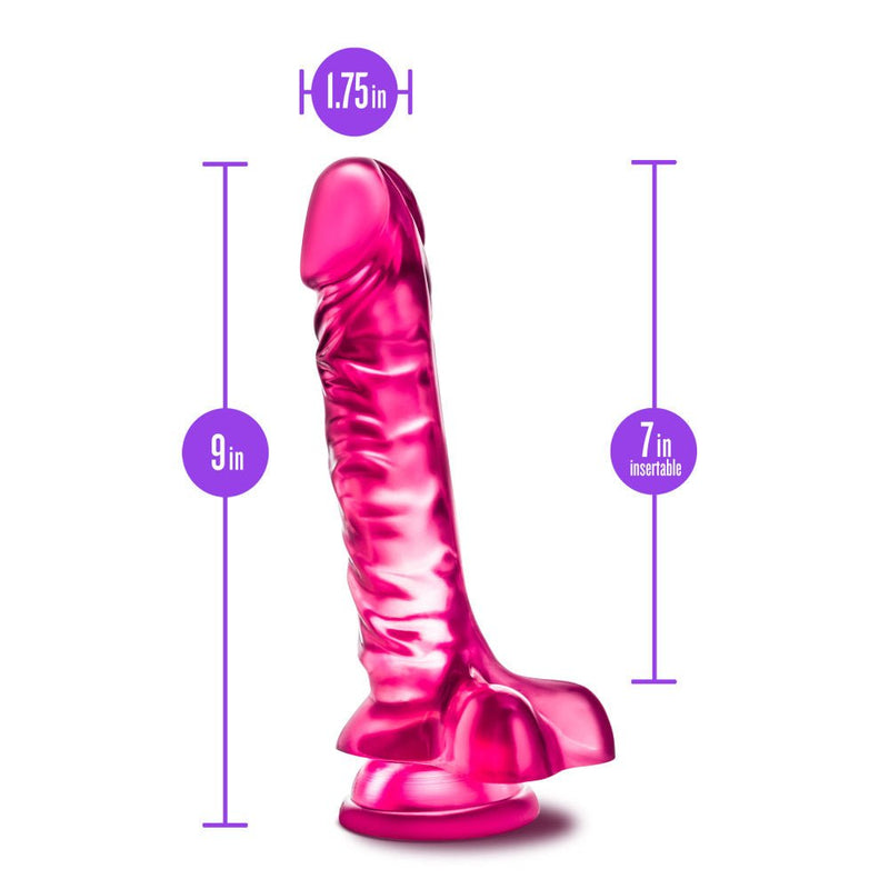B Yours Basic 8 Realistic Pink 9-Inch Long Dildo With Balls & Suction Cup Base