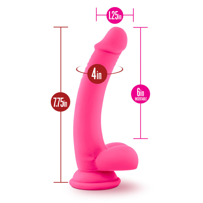 Eden 7.75" Long Pink Silicone Realistic Curved Dildo With Balls & Suction Cup Base